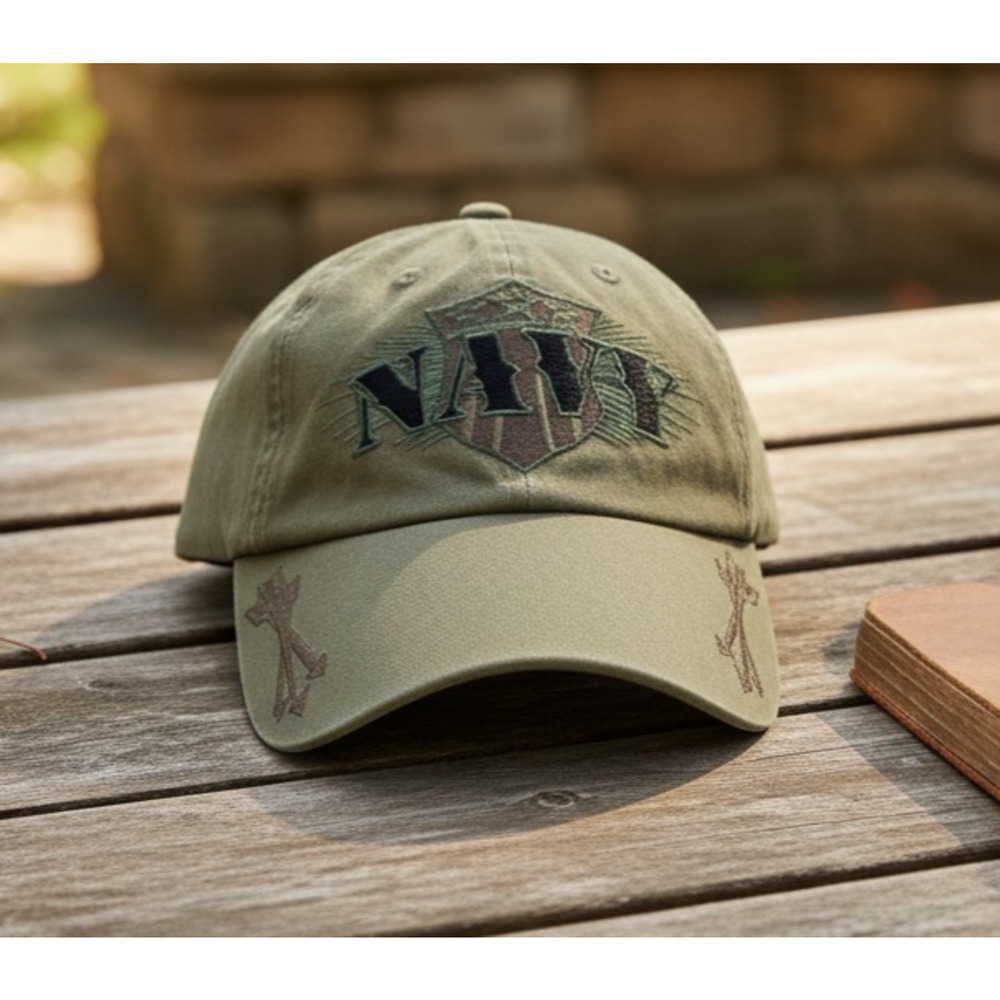 US Navy Ball Cap Embroidered Arrows Drab Olive Green Adjustable by Eagle Crest